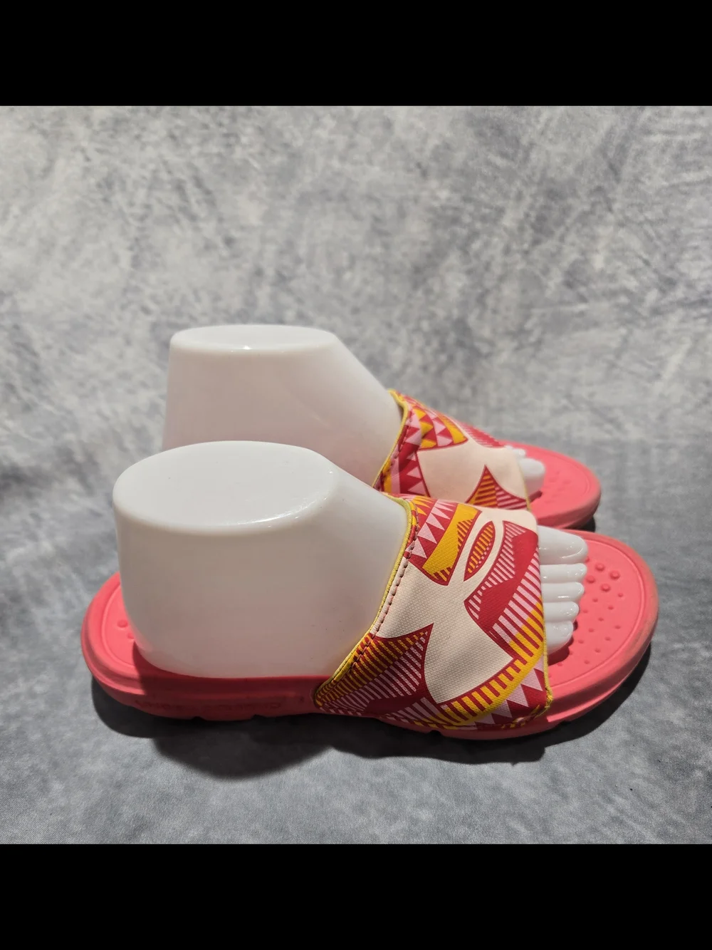 Under Armour Pink & Yellow Patterned Girls' Slide Sandals